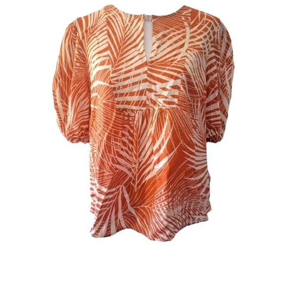 Panama Jack Linen Viscose Palm Print Tropical Blouse Top with Metal Clasp XS - Picture 1 of 1